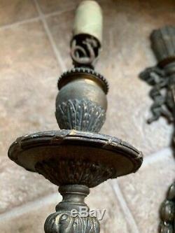 2 Vintage / Antique Victorian Cast Iron Gilded Wall Mount Sconce Light Fixtures