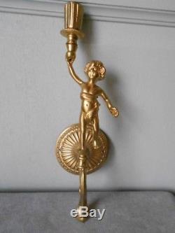 2 Vintage French BRONZE WALL CANDLE SCONCES / Putto, Putti