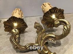 2 Vintage French Brass Bronze Wall Lamps Sconces