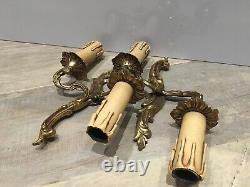 2 Vintage French Brass Bronze Wall Lamps Sconces