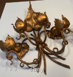 (2) Vintage Italian Gold Gilt Candle Holders Wall Sconces