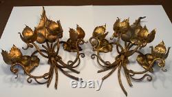 (2) Vintage Italian Gold Gilt Candle Holders Wall Sconces