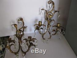 2 Vintage Italian Gold Gilt Tole Hollywood Regency Candle Wall Sconces
