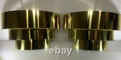 2 Vintage MCM Art Deco Tiered Gold Tone WALL SCONCES LIGHTOLIER Style Lights HTF