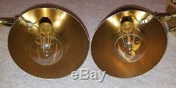 2 Vintage Mid Century Matte Black Gold Brass Bullet Cone Wall Light Sconces