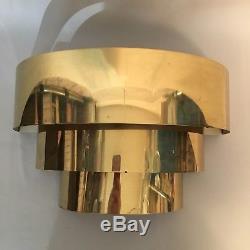 2 Vintage Mid Century Modern Brass Toned Wall Sconce 3 Tier Louver Art Deco