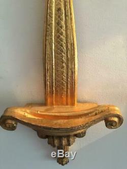 2 Vtg Italian Florentine Gold Gilt Wood Wall Display Easel Plate Holder Sconce