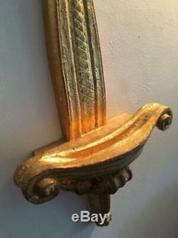2 Vtg Italian Florentine Gold Gilt Wood Wall Display Easel Plate Holder Sconce
