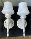 2 Vtg Virden Frosted Wall Mount Torch Lamp Sconces Light Fixtures W Elec Outlets