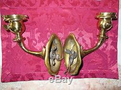 2 solid brass antique wall sconces electric light fixtures art deco
