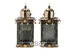$2k Pair Tole Wall Sconce Candle Holder Light Chinese Lantern Chinoiserie Pagoda