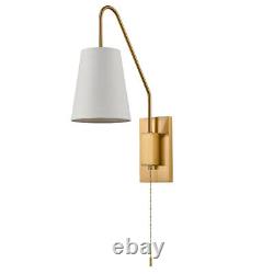 2pcs Modern Plated Brass Wall Sconces Plug-in Bedroom Wall Lamp Fabric Shade