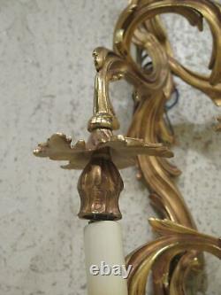 30918EC/19EC Set 4 French Brass or Bronze 5 Arm Lighted Candelabra Wall Sconces