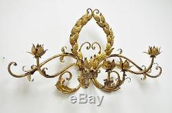 31 Vintage Hollywood Regency Italian Tole Gold 4 Candle Wall Sconce Candelabra