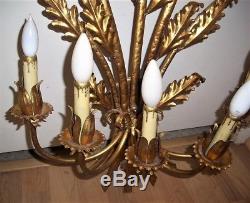 33.5 Vintage 5 Arm Light Gold Gilt Metal Tole Toleware Wall Sconce Italy Tag