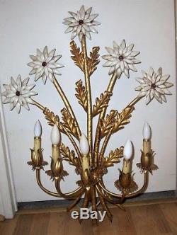33.5 Vintage 5 Arm Light Gold Gilt Metal Tole Toleware Wall Sconce Italy Tag