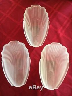 3 Art Deco Antique White Frosted Glass Slip Shades Wall Sconces by Markel each