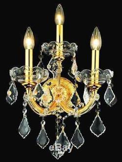 3 LIGHT 18K GOLD COLOR FRAME MARIA THERESA FRENCH ASFOUR CRYSTAL WALL SCONCE