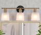 3-Light Black and Gold Powder Room Wall Sconces with Square Frosted Glass Shades