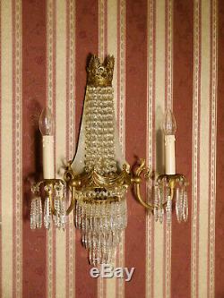 3 Lights Huge Empire Gold Bronze Wall Lamps Sconces Pearls Chains Old