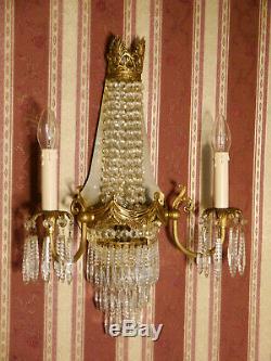 3 Lights Huge Empire Gold Bronze Wall Lamps Sconces Pearls Chains Old