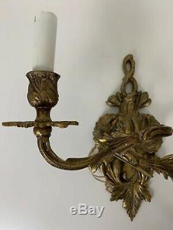 3 Vintage Antique Gilt Bronze Cast Iron Rococo Wall Sconce Light Fixtures Spain