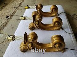 3 large vintage antique plaster wall lamp sconces scroll classical gilded 1930s