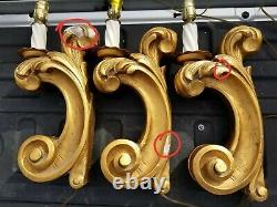 3 large vintage antique plaster wall lamp sconces scroll classical gilded 1930s