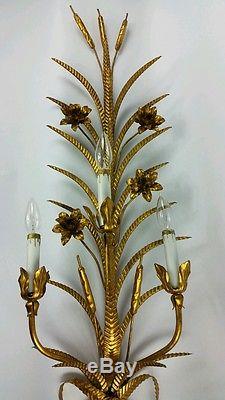 40 Hollywood Regency Wall Sconce Light Italian Gilt Vintage Gold Metal Tole