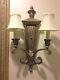 4 25 Tall 2 Light Candle Style Bronze Gold Tone Wall Sconce Shantung Shade