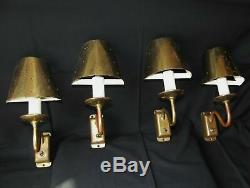 4 Mid-Century Scandinavian Perforated Brass Wall Sconces Paavo Tynell 1950s-50's