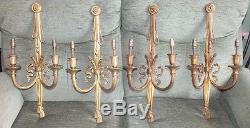 4 Regency French Brass Wall Sconces c1950 Vintage Antique Gold Wall Lights