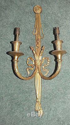 4 Regency French Brass Wall Sconces c1950 Vintage Antique Gold Wall Lights