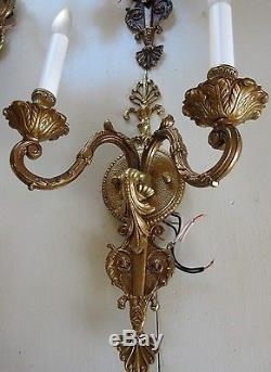 4 Vtg Wall Sconce Lamp Light Gold Gilt Bronze Ornate French Style Spain 2 Pairs