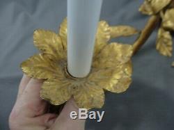 4 Vintage French Gilt Candelabrum Wall Light Lamp Sconces Foliate Design