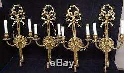4 Vintage Ribboned Louis XV Style Gilt Brass Wall Sconces French Rococo Light