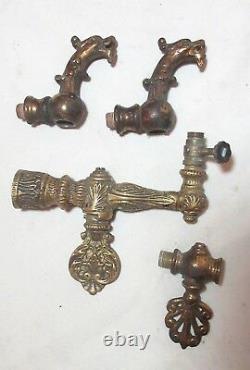 4 antique ornate 1800's gilt brass bronze figural gas wall sconce arm parts