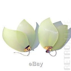 50s PAIR Mid-Century Modern Wall Lights Lamps Sconces Brass Green Wings Vintage