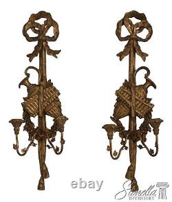 64281EC Pair Italian Gold Giltwood Regency Candelabra Wall Sconces