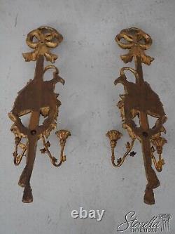 64281EC Pair Italian Gold Giltwood Regency Candelabra Wall Sconces