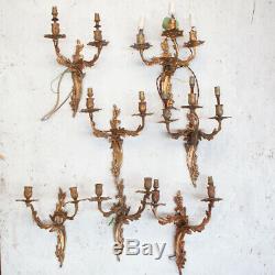 6 Cast Brass Louis Style Wall Sconces