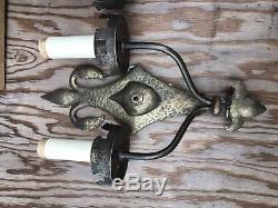 6 antique french fleur de lis gothic wall brass wall sconces Hand Hammered