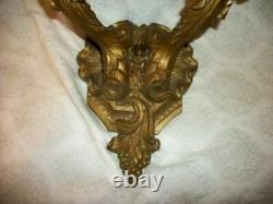 ANTIQUE 1920s METAL POLYCHROME DOUBLE CHERUB WALL SCONCE LAMP FRENCH STYLE