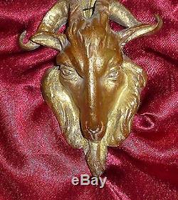 Antique French Bronze Gilded Goat Head Wall Lamp Sconce Decor