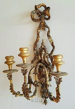 Antique French Victorian George III Style Gesso Gilt Candlestick Wall Sconces