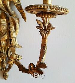 Antique French Victorian George III Style Gesso Gilt Candlestick Wall Sconces