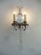 Antique Shabby French Chic Mirrored Brass & Crystal Chandelier Sconce Wall Lamp
