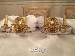 ANTIQUE SOLID BRASS WALL SCONCES (2) with SHADES