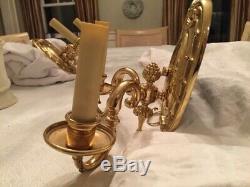 ANTIQUE SOLID BRASS WALL SCONCES (2) with SHADES