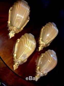 ART DECO ANTIQUE SLIP SHADE WALL SCONCE LIGHT FIXTURE THEATER MARKEL 4 Available